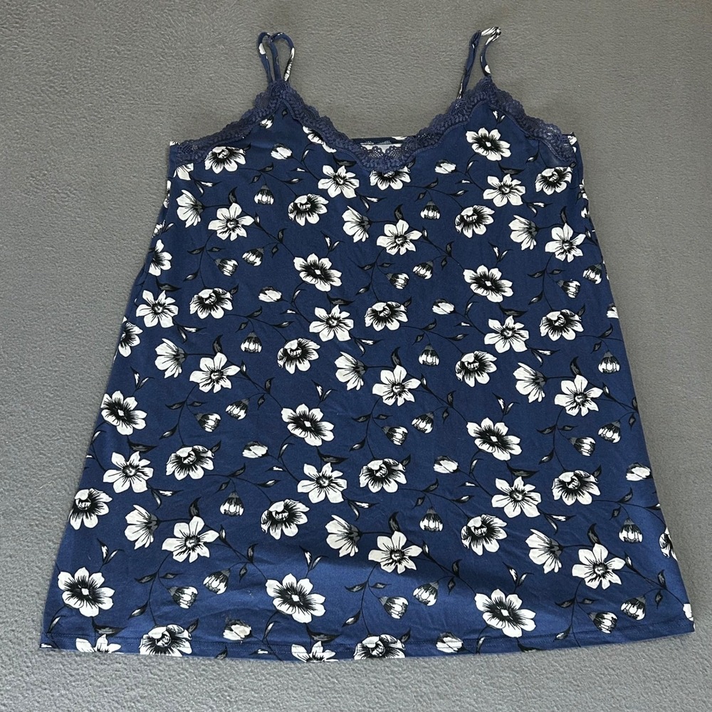 Thalia Sodi Cami Womens XL Blue Floral Lace Trim Adjustable Strap Tank Top